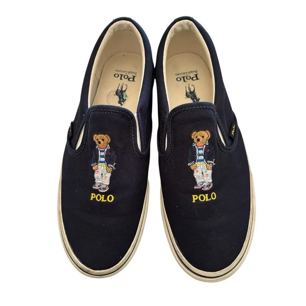 Polo Ralph Lauren Polo Bear Keaton Slip-On Sneaker Navy Men's Size 7.5 - Picture 2 of 9